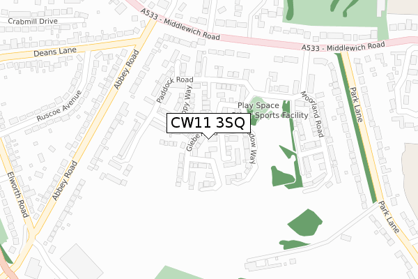 CW11 3SQ map - large scale - OS Open Zoomstack (Ordnance Survey)