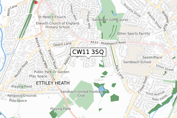 CW11 3SQ map - small scale - OS Open Zoomstack (Ordnance Survey)