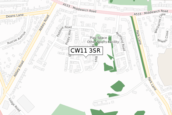 CW11 3SR map - large scale - OS Open Zoomstack (Ordnance Survey)