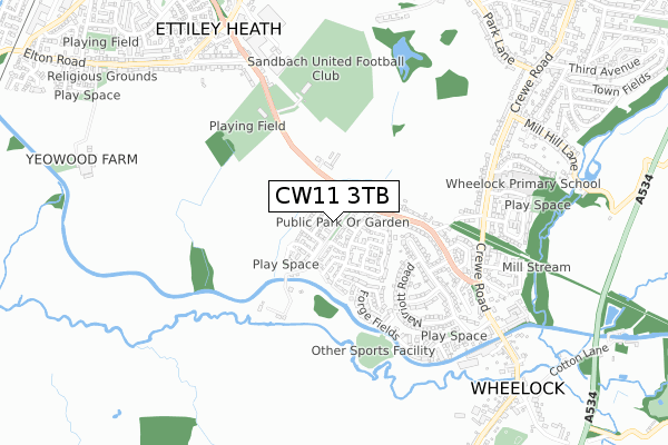 CW11 3TB map - small scale - OS Open Zoomstack (Ordnance Survey)