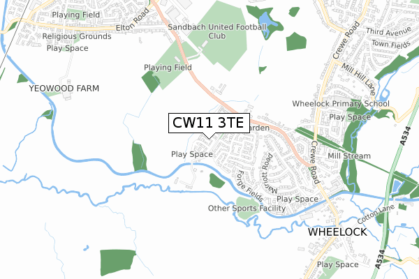 CW11 3TE map - small scale - OS Open Zoomstack (Ordnance Survey)