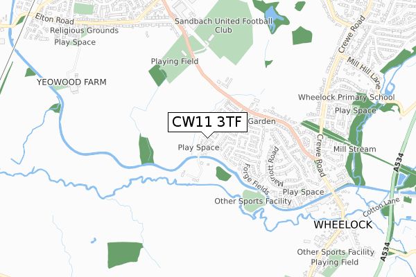 CW11 3TF map - small scale - OS Open Zoomstack (Ordnance Survey)