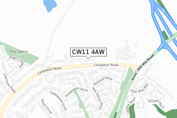 CW11 4AW map - large scale - OS Open Zoomstack (Ordnance Survey)