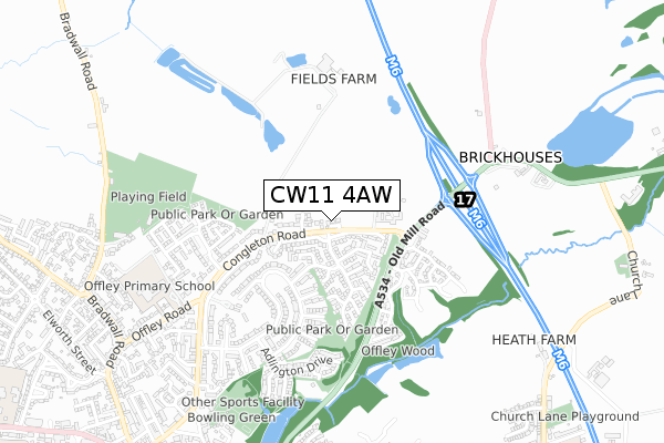 CW11 4AW map - small scale - OS Open Zoomstack (Ordnance Survey)