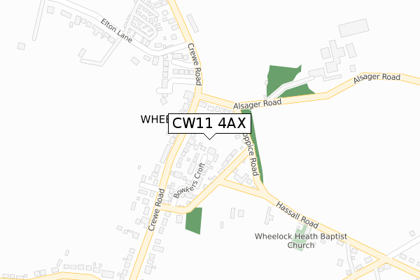 CW11 4AX map - large scale - OS Open Zoomstack (Ordnance Survey)