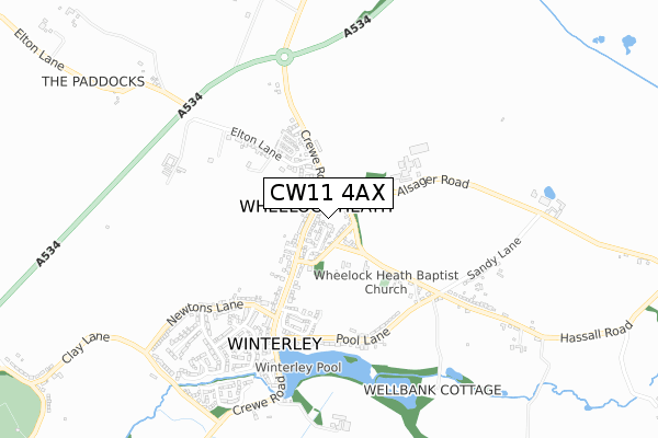 CW11 4AX map - small scale - OS Open Zoomstack (Ordnance Survey)