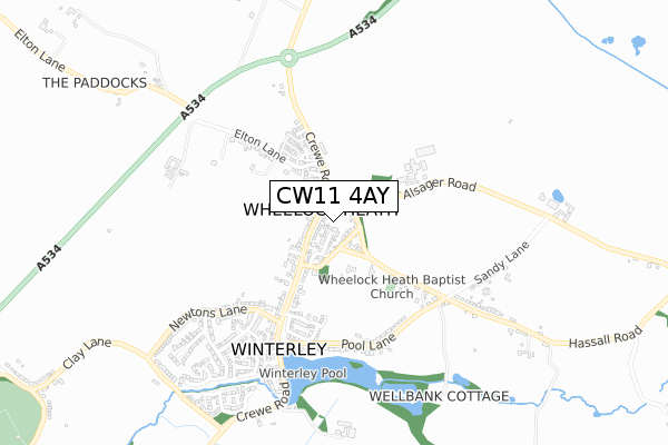 CW11 4AY map - small scale - OS Open Zoomstack (Ordnance Survey)