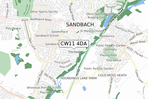 CW11 4DA map - small scale - OS Open Zoomstack (Ordnance Survey)