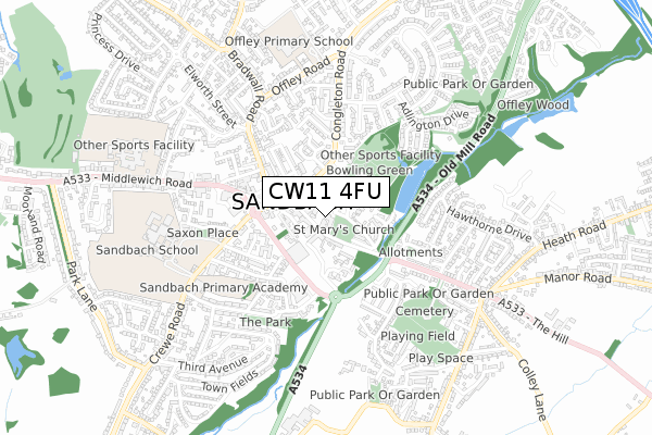 CW11 4FU map - small scale - OS Open Zoomstack (Ordnance Survey)