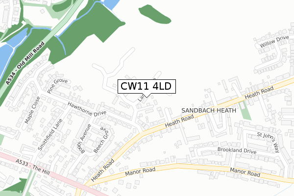 CW11 4LD map - large scale - OS Open Zoomstack (Ordnance Survey)