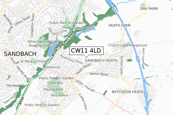 CW11 4LD map - small scale - OS Open Zoomstack (Ordnance Survey)