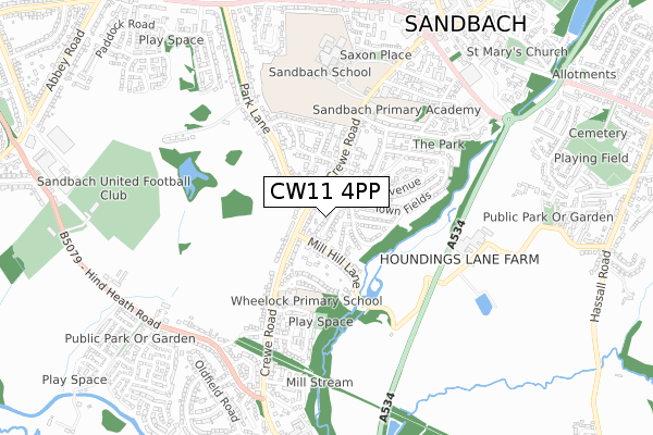 CW11 4PP map - small scale - OS Open Zoomstack (Ordnance Survey)