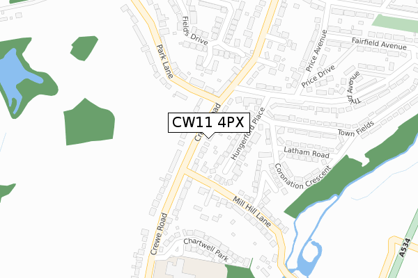 CW11 4PX map - large scale - OS Open Zoomstack (Ordnance Survey)