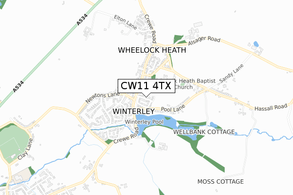 CW11 4TX map - small scale - OS Open Zoomstack (Ordnance Survey)