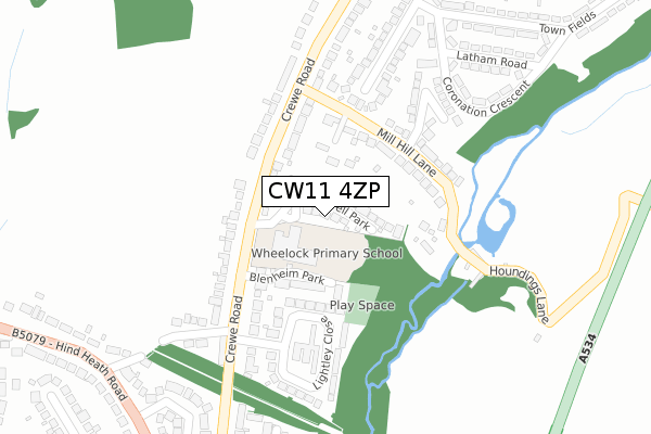 CW11 4ZP map - large scale - OS Open Zoomstack (Ordnance Survey)