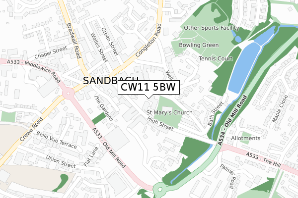 CW11 5BW map - large scale - OS Open Zoomstack (Ordnance Survey)