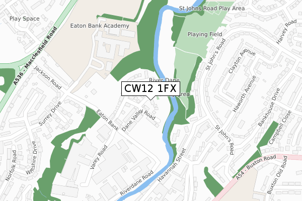 CW12 1FX map - large scale - OS Open Zoomstack (Ordnance Survey)