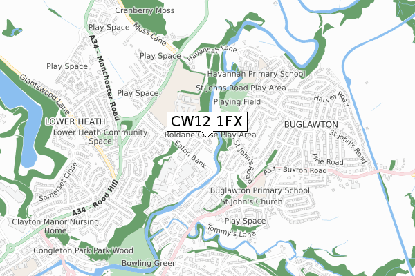 CW12 1FX map - small scale - OS Open Zoomstack (Ordnance Survey)