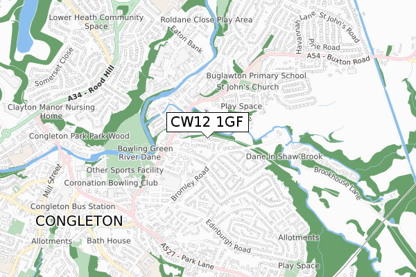 CW12 1GF map - small scale - OS Open Zoomstack (Ordnance Survey)