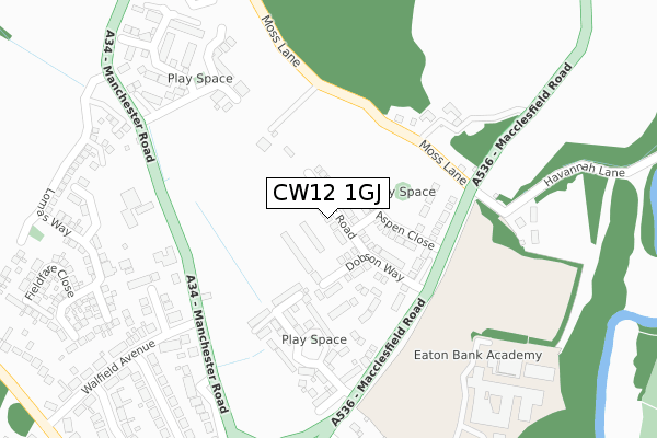 CW12 1GJ map - large scale - OS Open Zoomstack (Ordnance Survey)