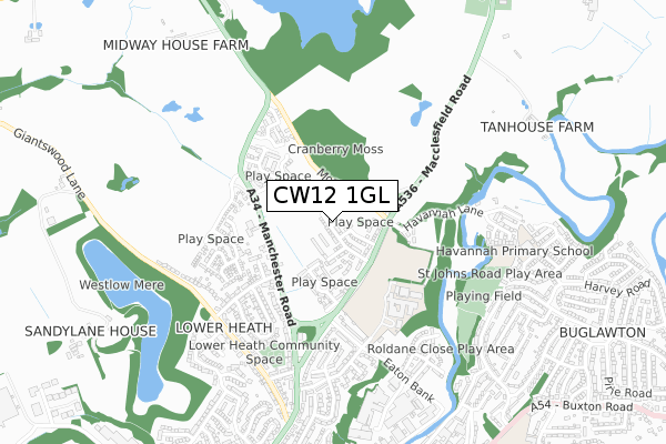 CW12 1GL map - small scale - OS Open Zoomstack (Ordnance Survey)