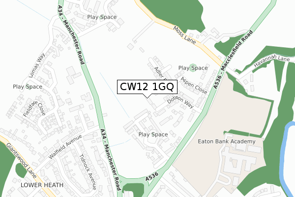 CW12 1GQ map - large scale - OS Open Zoomstack (Ordnance Survey)