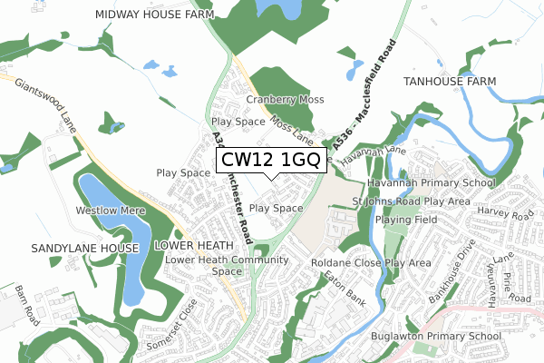 CW12 1GQ map - small scale - OS Open Zoomstack (Ordnance Survey)