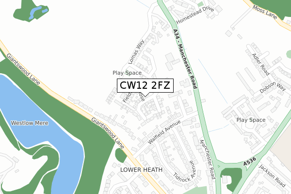 CW12 2FZ map - large scale - OS Open Zoomstack (Ordnance Survey)