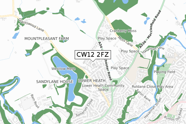 CW12 2FZ map - small scale - OS Open Zoomstack (Ordnance Survey)