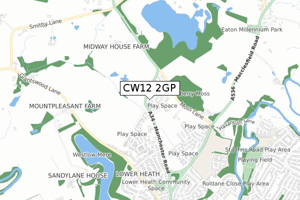 CW12 2GP map - small scale - OS Open Zoomstack (Ordnance Survey)