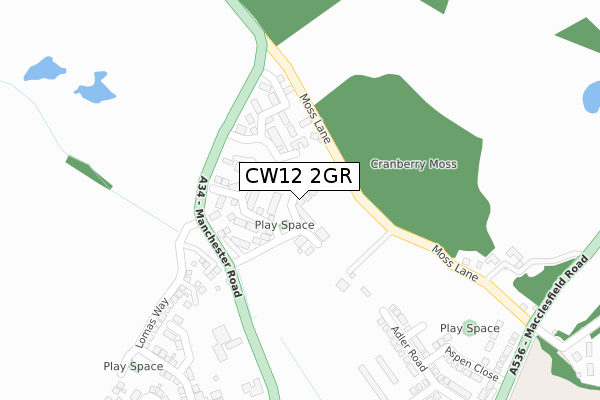 CW12 2GR map - large scale - OS Open Zoomstack (Ordnance Survey)