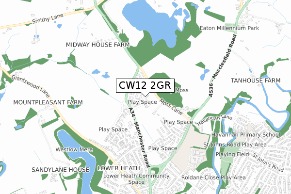 CW12 2GR map - small scale - OS Open Zoomstack (Ordnance Survey)