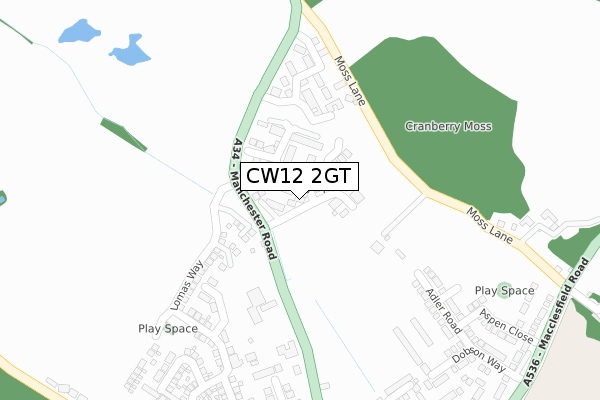 CW12 2GT map - large scale - OS Open Zoomstack (Ordnance Survey)