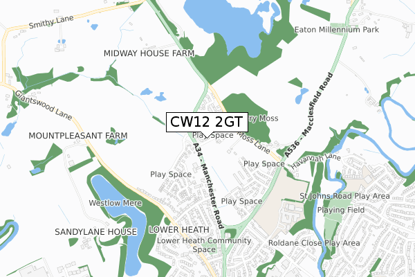 CW12 2GT map - small scale - OS Open Zoomstack (Ordnance Survey)