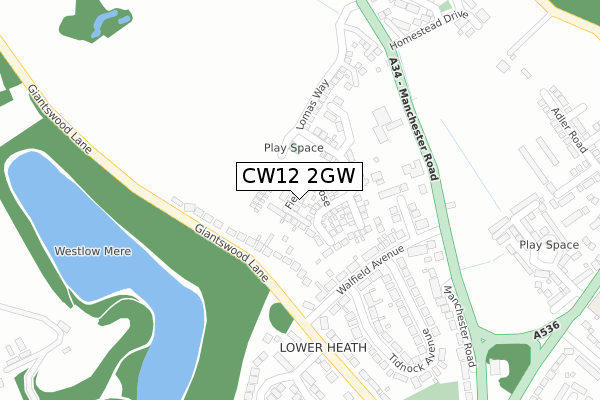 CW12 2GW map - large scale - OS Open Zoomstack (Ordnance Survey)