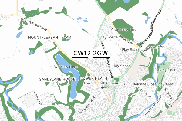 CW12 2GW map - small scale - OS Open Zoomstack (Ordnance Survey)