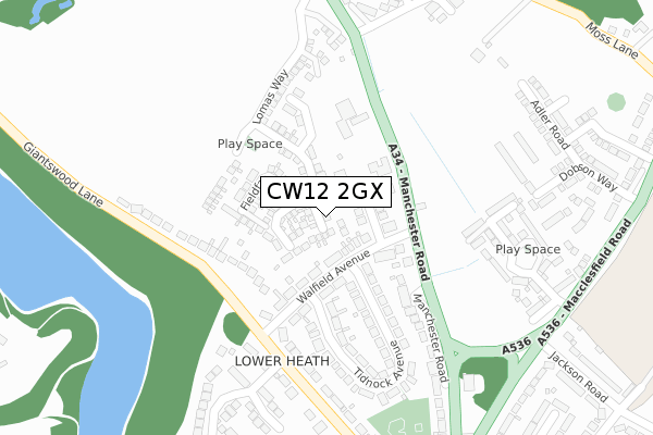 CW12 2GX map - large scale - OS Open Zoomstack (Ordnance Survey)