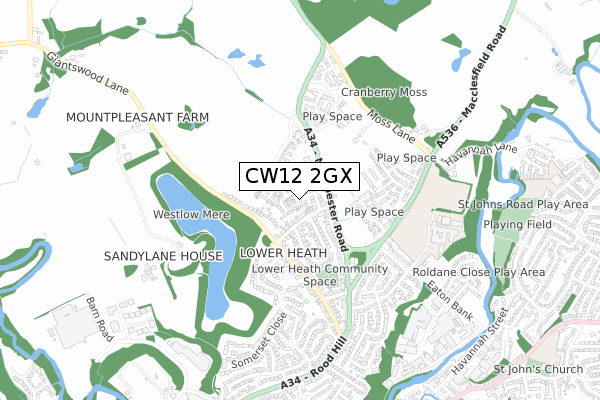 CW12 2GX map - small scale - OS Open Zoomstack (Ordnance Survey)