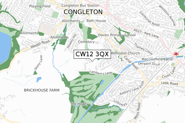 CW12 3QX map - small scale - OS Open Zoomstack (Ordnance Survey)