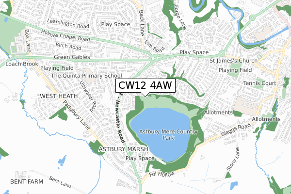 CW12 4AW map - small scale - OS Open Zoomstack (Ordnance Survey)