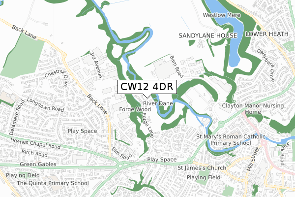 CW12 4DR map - small scale - OS Open Zoomstack (Ordnance Survey)