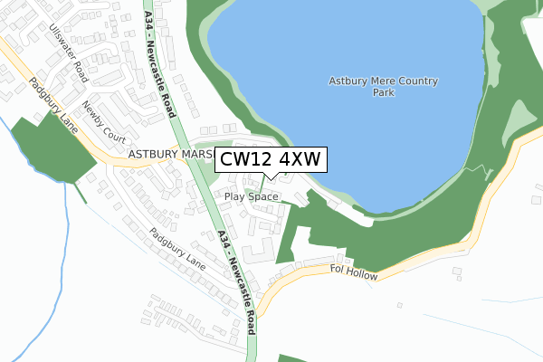 CW12 4XW map - large scale - OS Open Zoomstack (Ordnance Survey)