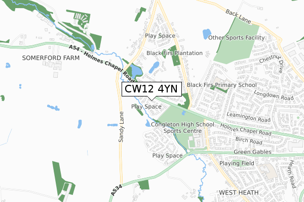 CW12 4YN map - small scale - OS Open Zoomstack (Ordnance Survey)