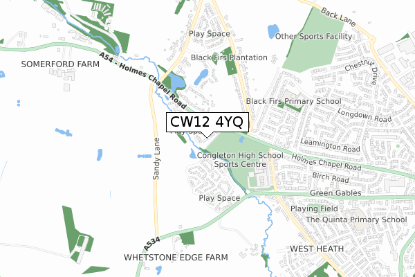 CW12 4YQ map - small scale - OS Open Zoomstack (Ordnance Survey)