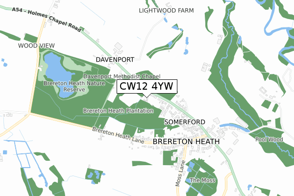 CW12 4YW map - small scale - OS Open Zoomstack (Ordnance Survey)