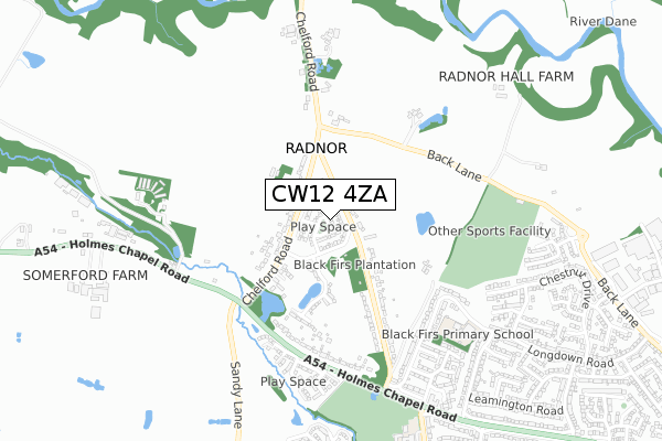 CW12 4ZA map - small scale - OS Open Zoomstack (Ordnance Survey)