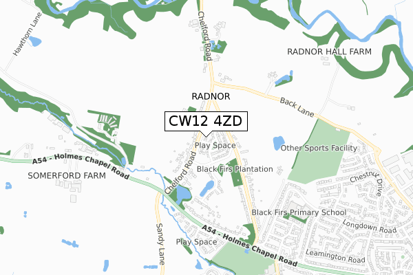 CW12 4ZD map - small scale - OS Open Zoomstack (Ordnance Survey)