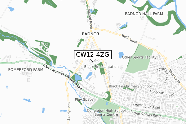 CW12 4ZG map - small scale - OS Open Zoomstack (Ordnance Survey)