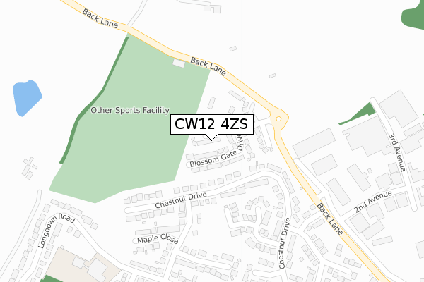 CW12 4ZS map - large scale - OS Open Zoomstack (Ordnance Survey)