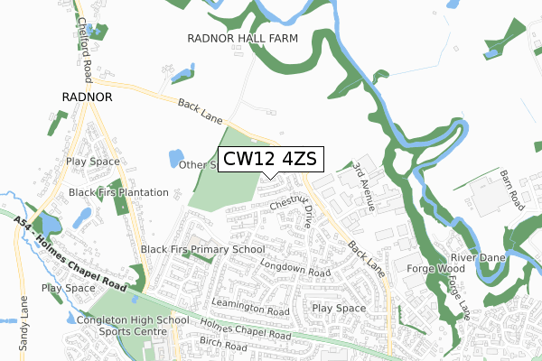 CW12 4ZS map - small scale - OS Open Zoomstack (Ordnance Survey)